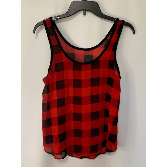 Buffalo Plaid Red Black Sheer Tank Top - Picture 1 of 5
